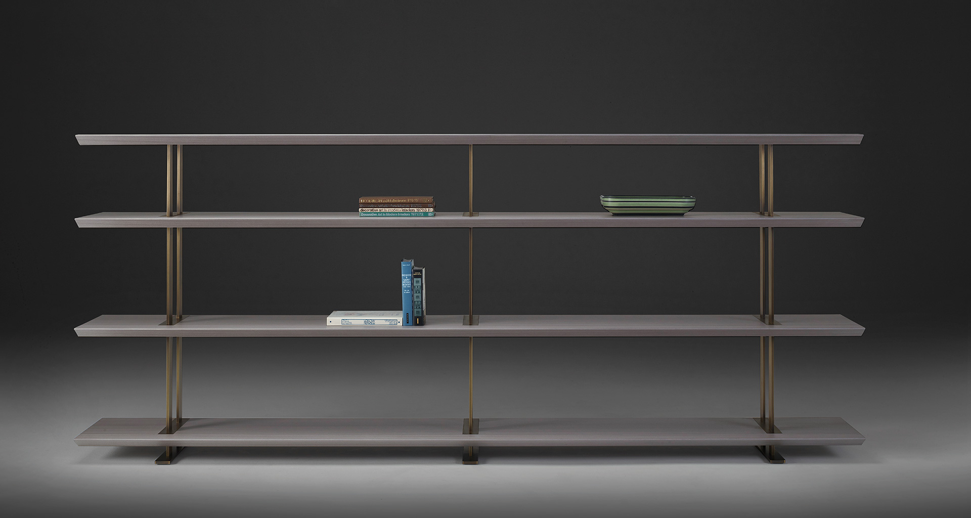 Cora modular bookcase that belongs to Indigo Tales, the 2018 Promemoria collection led by indigo color and presented during the Milan Design Week | Promemoria