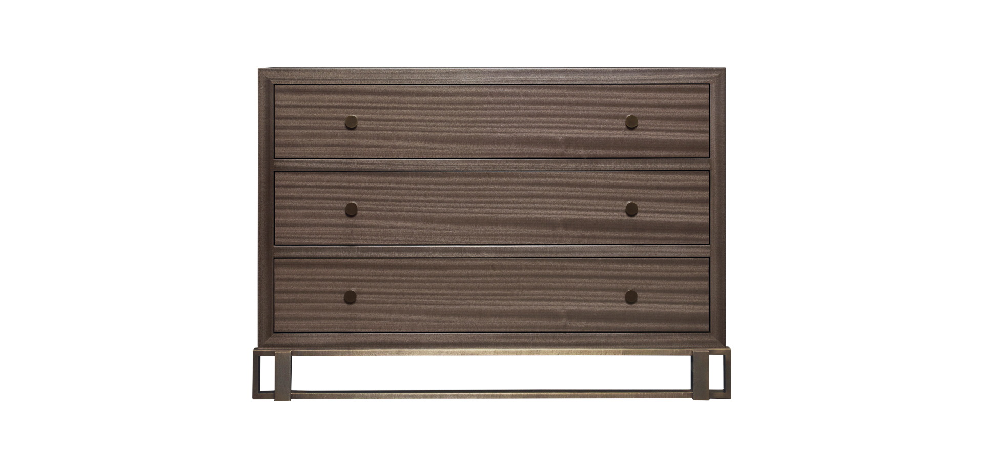 Margot is a wooden chest of drawers with metal details and bronze base and knobs from Promemoria's catalogue | Promemoria