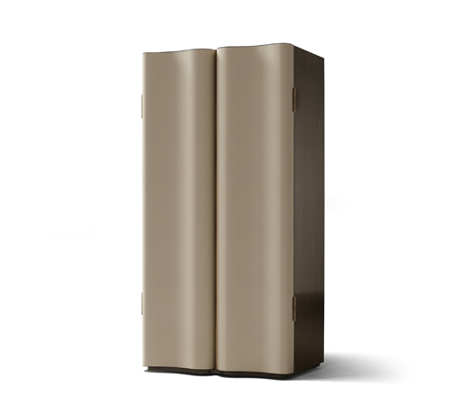 Asterya is a wooden cabinet with bronze details and leather shelves, drawers and placemats from Promemoria's collection Amaranthine Tales | Promemoria