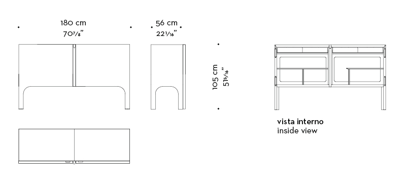 Dimensions of Tom Bombadil, a wooden cabinet with bronze profiles and a Murano glass handle, from Promemoria's catalogue | Promemoria