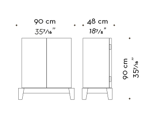 Dimensions of Amarcord, a wooden modular cabinet with doors and buit-in or bronze handles from the Promemoria's catalogue | Promemoria
