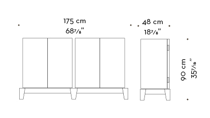 Dimensions of Amarcord, a wooden modular cabinet with doors and buit-in or bronze handles from the Promemoria's catalogue | Promemoria