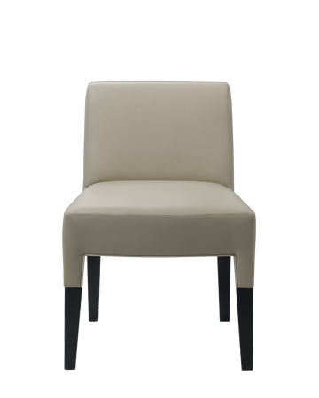 Brigitta Short is a wooden dining chair covered in fabric or leather, with a handle on the backrest, from Promemoria's catalogue | Promemoria
