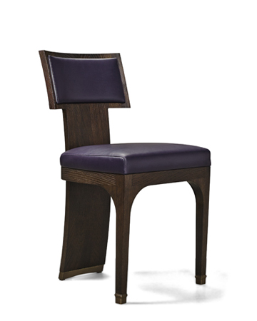 DC Chair is a wooden dining chair with leather seat and back and bronze feet, from Promemoria's The London Collection | Promemoria