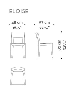 Dimensions of high-backed without arms Eloise, a wooden dining chair with leather seat from Promemoria's catalogue | Promemoria