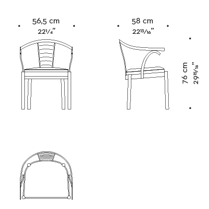 Dimensions of Jasmine, a bronze dining chair with armrests covered in leather, from Promemoria's catalogue | Promemoria