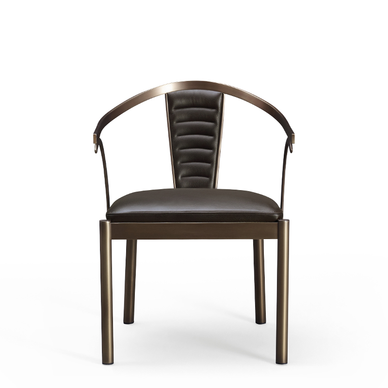 Jasmine is a bronze dining chair with armrests covered in leather, from Promemoria's catalogue | Promemoria
