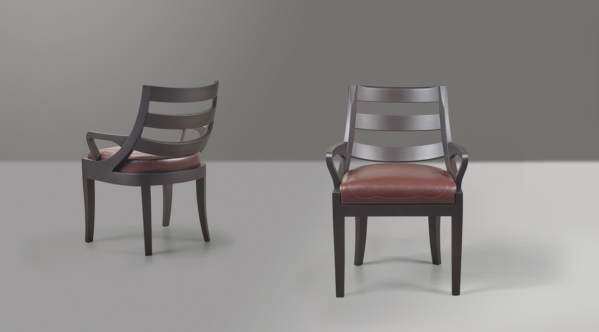 Judith is a wooden dining chair with a bronze detail on the armrest, from Promemoria's catalogue | Promemoria