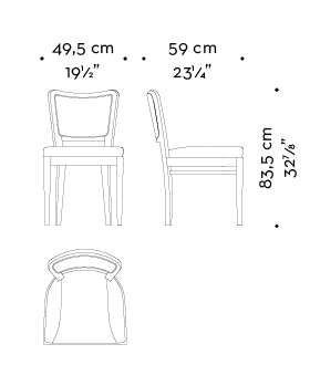 Dimensions of Pepita, a wooden dining chair with fabric or leather seat and without armrests, from Promemoria's catalogue | Promemoria