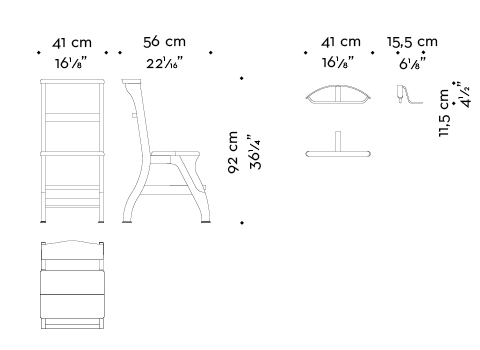 Dimensions of Rebecca, a wooden convertile ladder-chair with metal or bronze feet, from Promemoria's catalogue | Promemoria