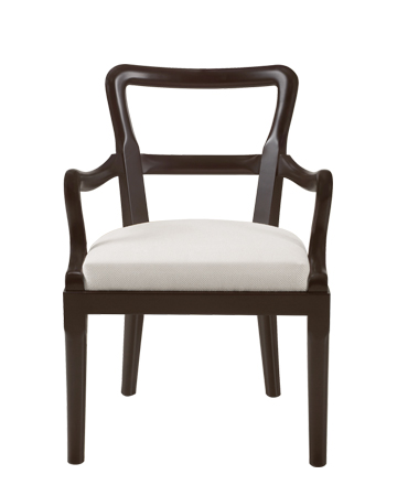 Sofia is a wooden dining chair with fabric or leather seat and with or without armrests, from Promemoria's catalogue | Promemoria