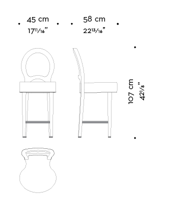 Dimensions of Bilou Bilou, a wooden stool with fabric or leather seat and bronze footrest and with the same aesthetic of the Bilou Bilou chair, from Promemoria's catalogue | Promemoria