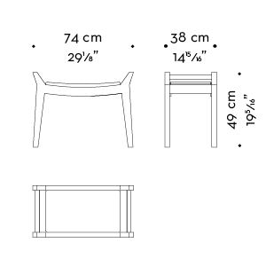 Dimensions of Jean, a wooden stool, leather seat from Promemoria's Amaranthine Tales collection | Promemoria