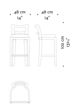 Dimensions of Sofia, a wooden stool with seat covered in fabric or leather, from Promemoria's catalogue | Promemoria