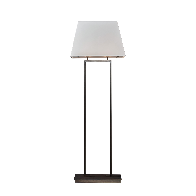 Agatha is a floor LED lamp with bronze structure and linen, cotton or hand-embroidered silk lampshade, from Promemoria's catalogue | Promemoria