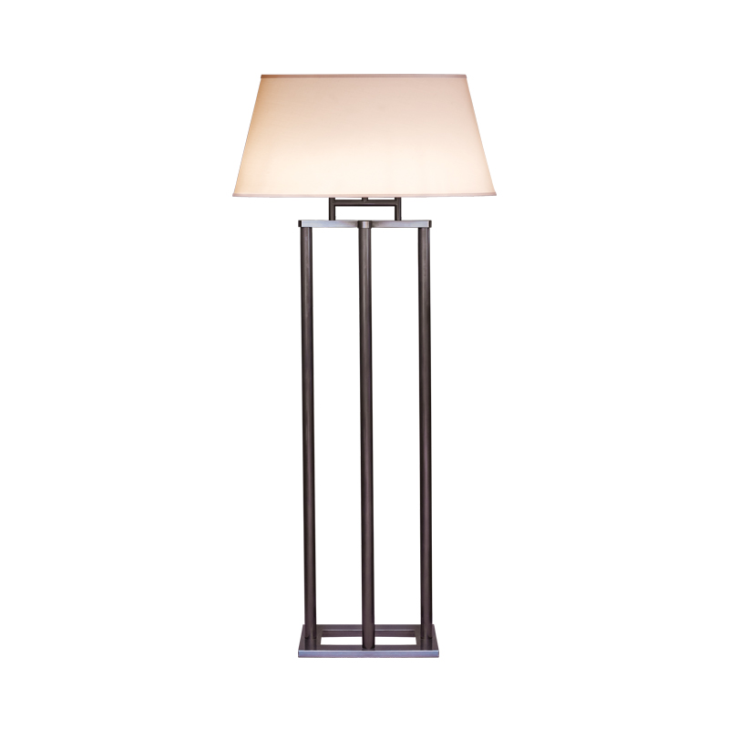 Catherine is a floor LED lamp with bronze structure and a lampashade oval, rectangular or with linen, cotton or silk with handmade edge recesses, from Promemoria's catalogue | Promemoria