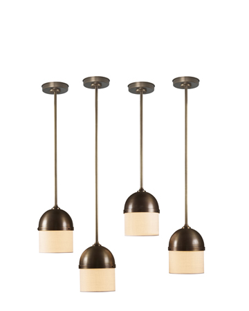 Ombretta是一款铜质LED吊灯，灯罩以亚麻、纯棉面料或丝绸制成，请参见Promemoria产品目录|Promemoria