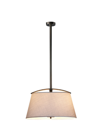 Pia is a bronze hanging LED lamp with a hand-embroidered lampshade, from Promemoria's catalogue | Promemoria