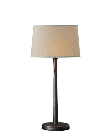 Françoise is a table LED lamp with bronze structure and linen, cotton or hand-broidered silk lampshade, from Promemoria's catalogue | Promemoria