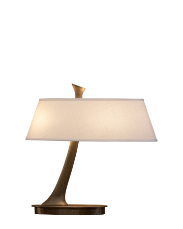 Lillì is a table LED lamp with bronze structure and linen, cotton or hand-embroidered silk lampshade, from Promemoria's catalogue | Promemoria