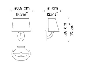 Dimensions of Françoise, a wall bronze LED lamp with a linen or cotton lampshade or with handmade edge, from Promemoria's catalogue | Promemoria