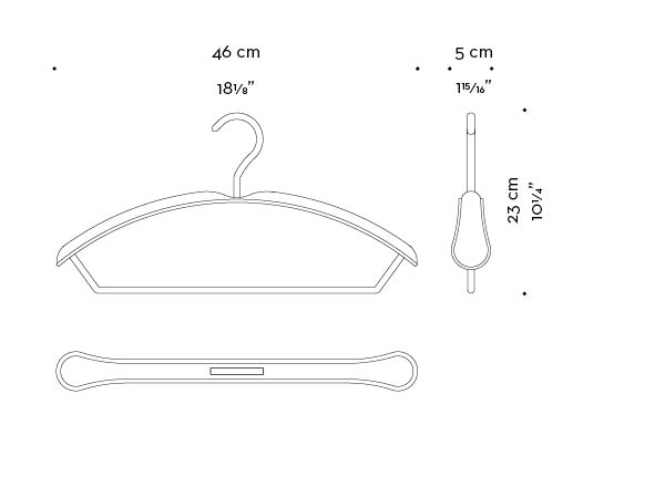 Dimensions of Gruccia, a leather and bronze wardrobe hanger, from Promemoria's catalogue | Promemoria