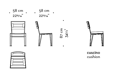 Dimensions of Cernobbio, an outdoor bronze chair with armrests, from Promemoria's outdoor calatague | Promemoria