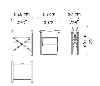 Dimensions of Quentin, a veranda folding bench in bronze and covered in fabric from Promemoria's outdoor catalogue | Promemoria