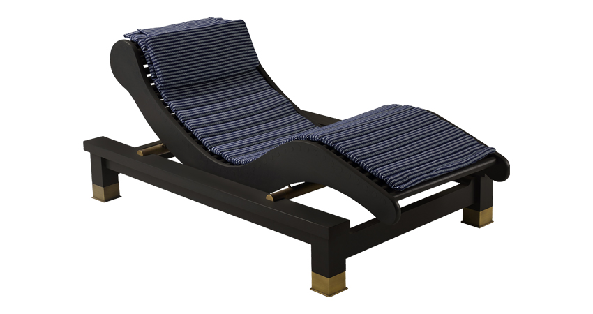 Belvedere木质户外躺椅采用奥古曼木和青质细节，请参见Promemoria户外系列产品目录|Promemoria