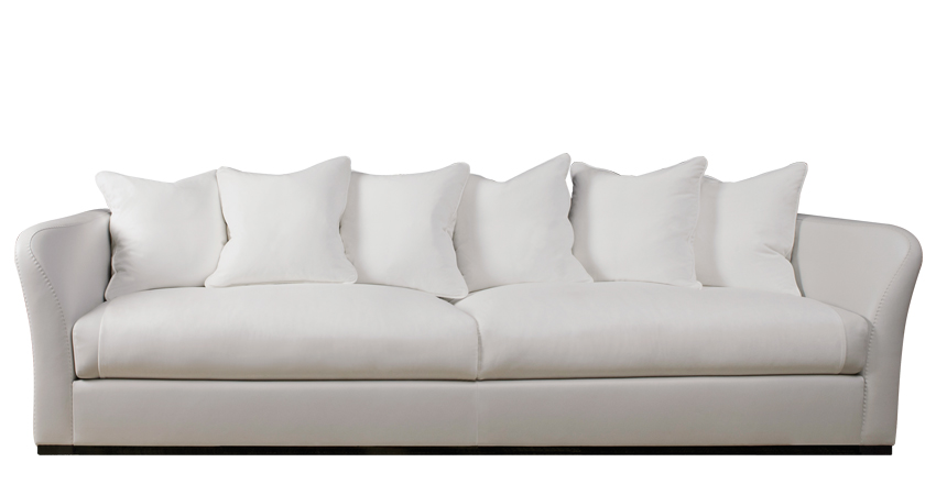 Shangri-la木质沙发以皮革和织物包衬，请参见Promemoria产品目录|Promemoria