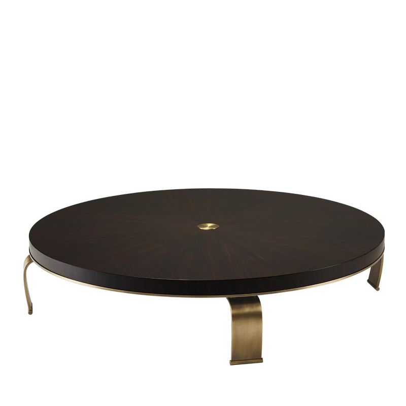 Sumo is an oval or rectangular coffee table with wooden top and bronze legs, from Promemoria's Sun Tales collection | Promemoria
