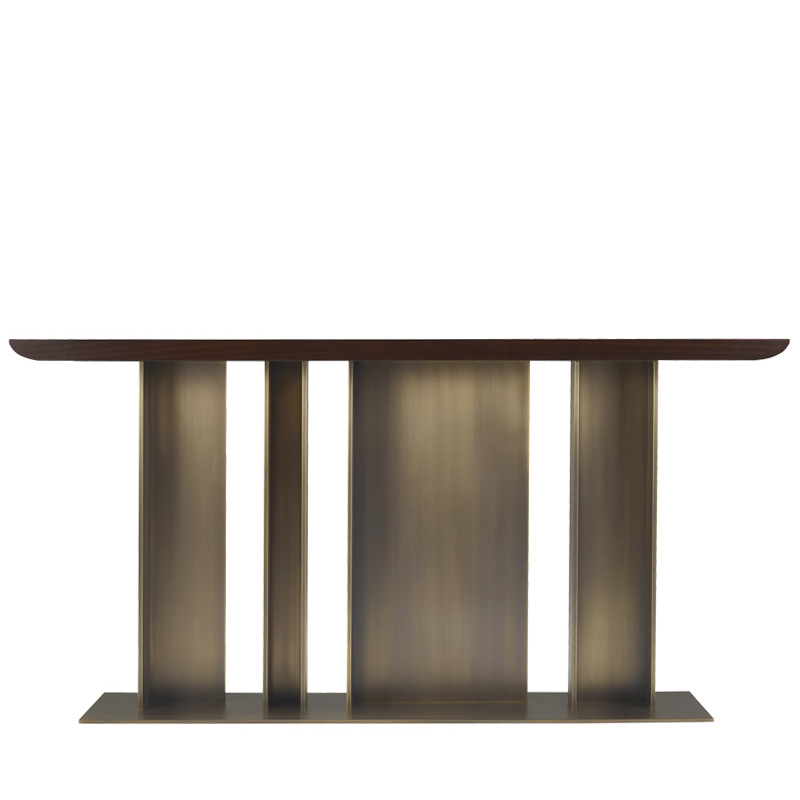 Nila is a console with bronze base and wooden top, from Promemoria's Indigo Tales collection | Promemoria