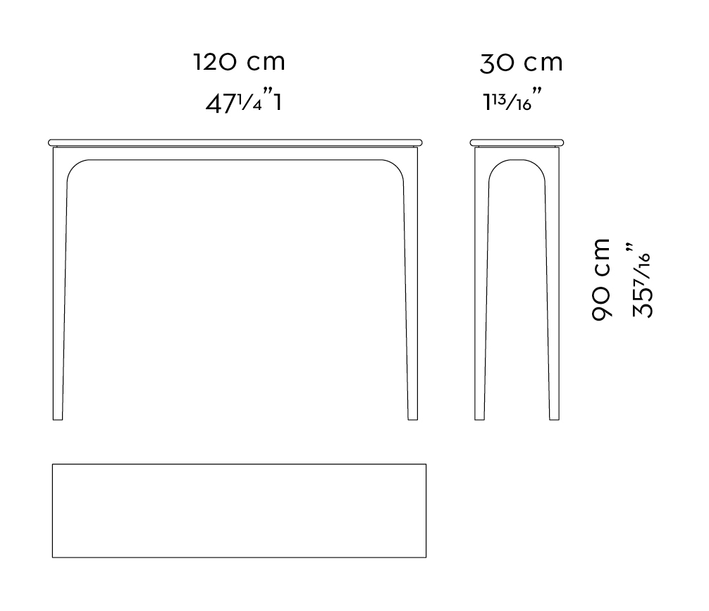 Dimensions of Pembridge, a metal console with marble top, from Promemoria's The London Collection | Promemoria