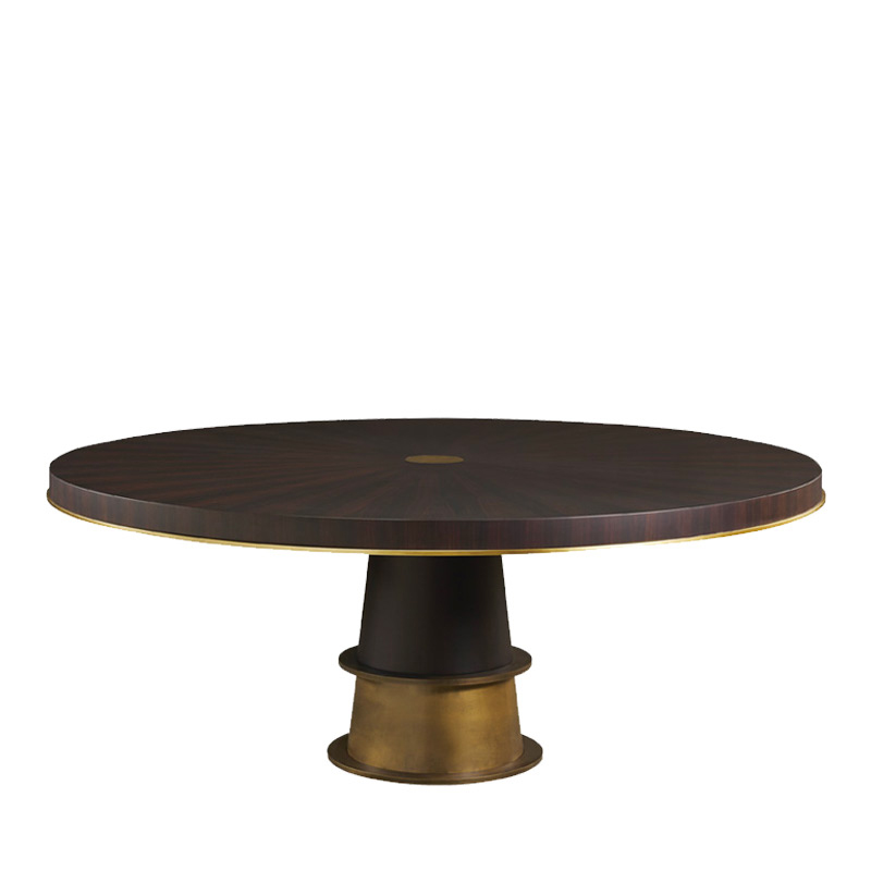Tornasole餐桌备有不同尺寸，以实木、大理石或缟玛瑙制成，配有青铜装饰和细节，请参见Promemoria产品目录 | Promemoria