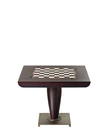 Bassano da gioco实木游戏桌配备青铜底座，适合多种棋盘游戏，请参见Promemoria产品目录 | Promemoria
