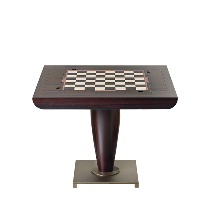 Bassano da gioco is a wooden gaming table with bronze base equipped for several board games, from Promemoria's catalogue | Promemoria