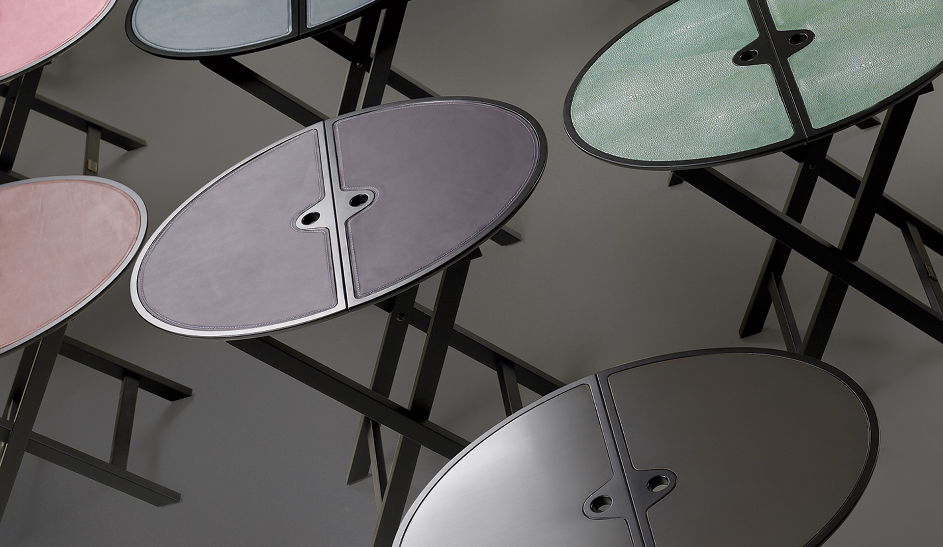 Battista is a wooden folding service table that can be covered in leather, from Promemoria's catalogue | Promemoria