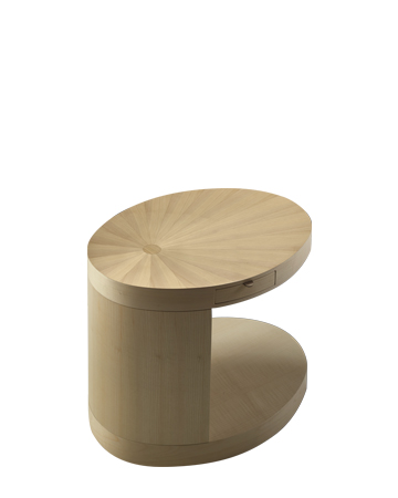 Silvestro is a wooden small table with wheels and drawers from Promemoria's Indigo Tales collection | Promemoria